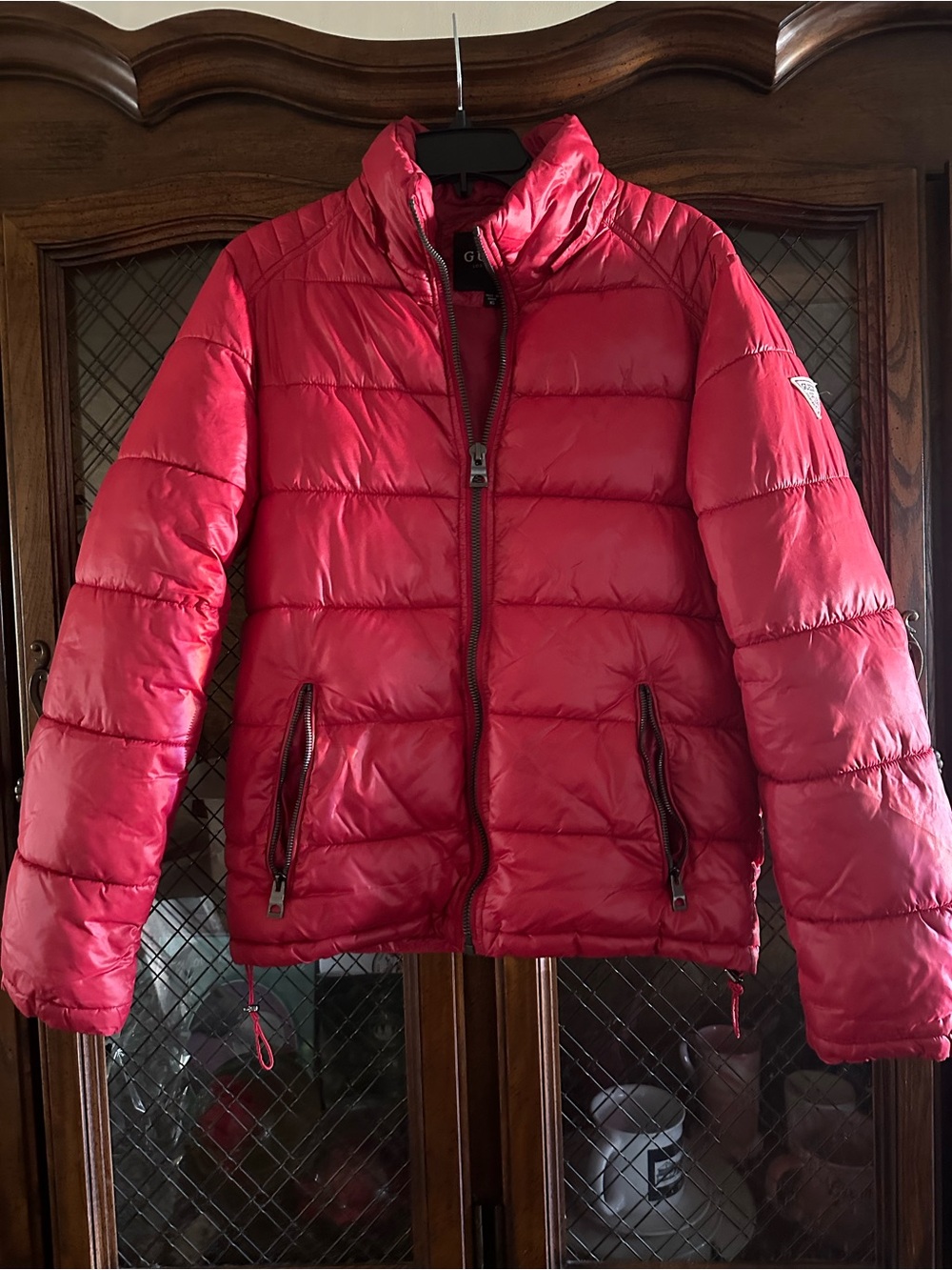 Guess Red Kids Puffy Coat with Zip Pockets